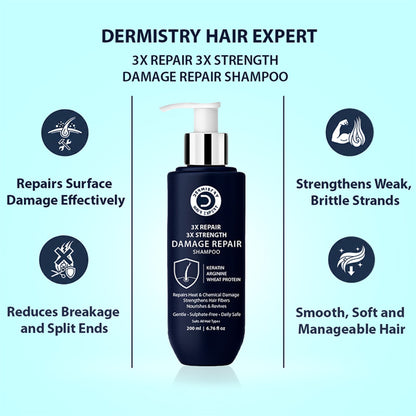 Dermistry Damage Repair Shampoo Sulphate Free Keratin Protein for Breakage Control Dry Damaged Hair