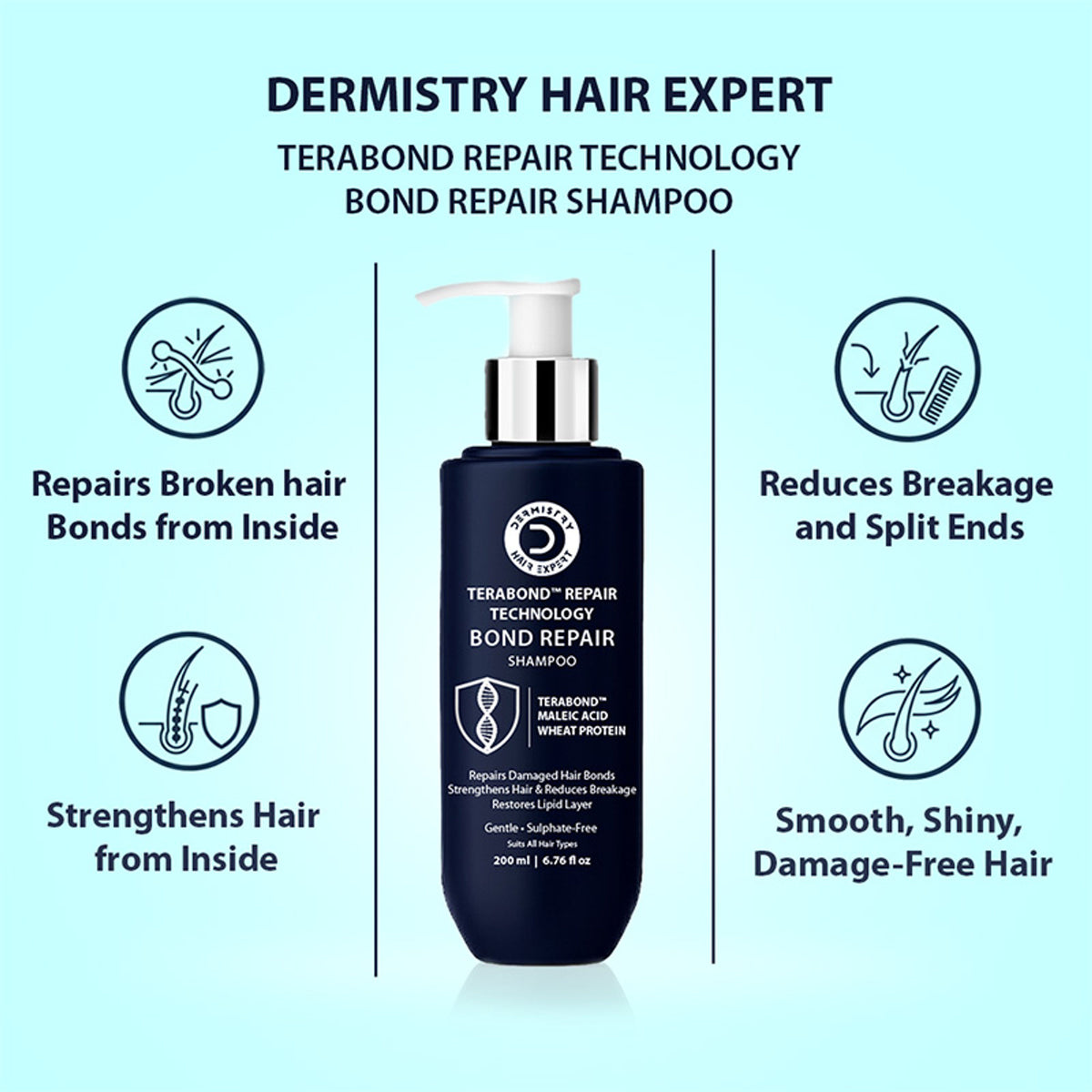 Dermistry Sulphate Free Bond Repair Shampoo TeraBond Maleic Acid Protein for Dry Dull Damaged Hair