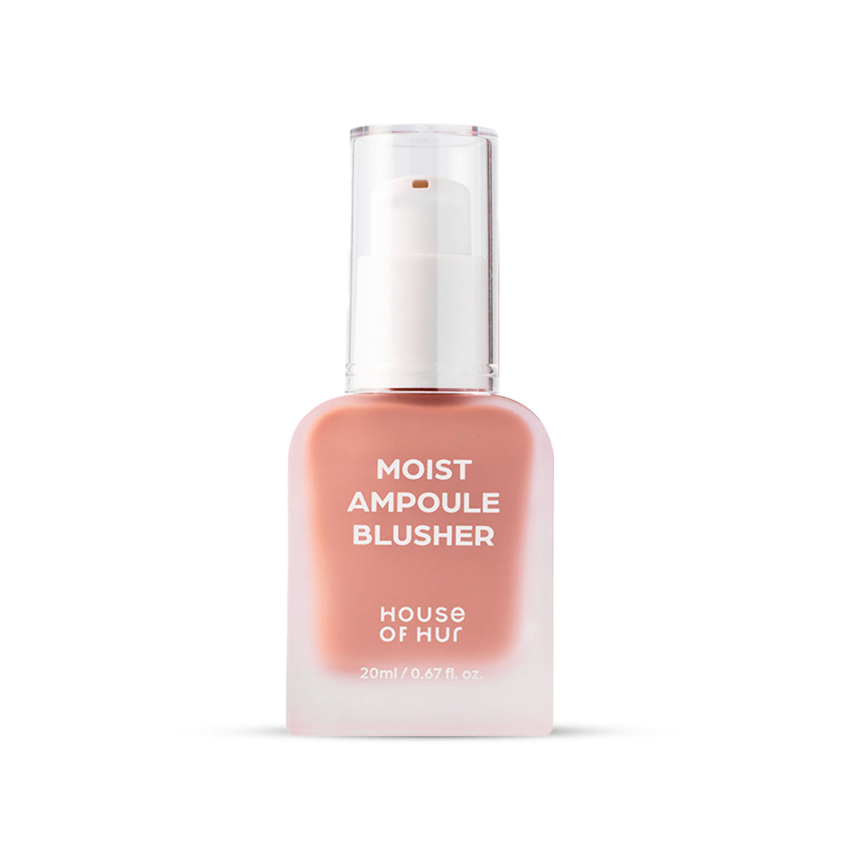House of HUR Moist Ampoule Blusher in Nude Beige, hydrating liquid blush with natural finish, displayed on a model's cheek.