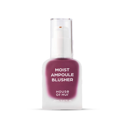 House of HUR Moist Ampoule Blusher in Berry Purple, hydrating liquid blush with natural finish, shown in a close-up image.