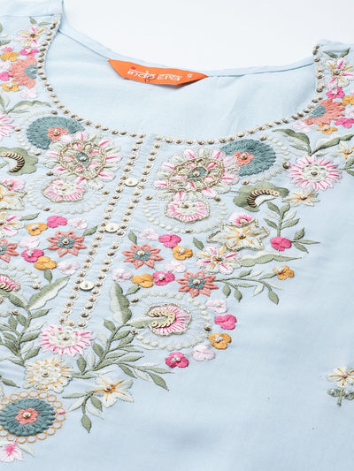 Indyancart IE Ethnic Motifs Embroidered Thread Work Kurta with Trousers & With Dupatta