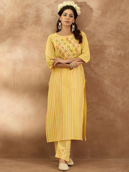 Dhiyona IE Striped V-Neck Pure Cotton Tunic With Trouser