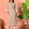 Indyancart SN Women's Grey Cotton printed kurta and pant set