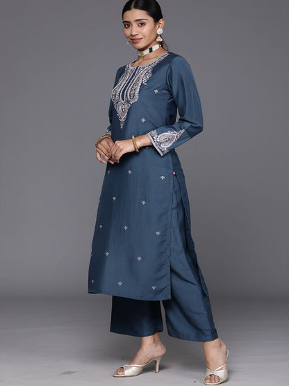 Indyancart VA Women'sEthnic Motifs Embroidered Regular Sequinned Kurta with Trousers & With Dupatta