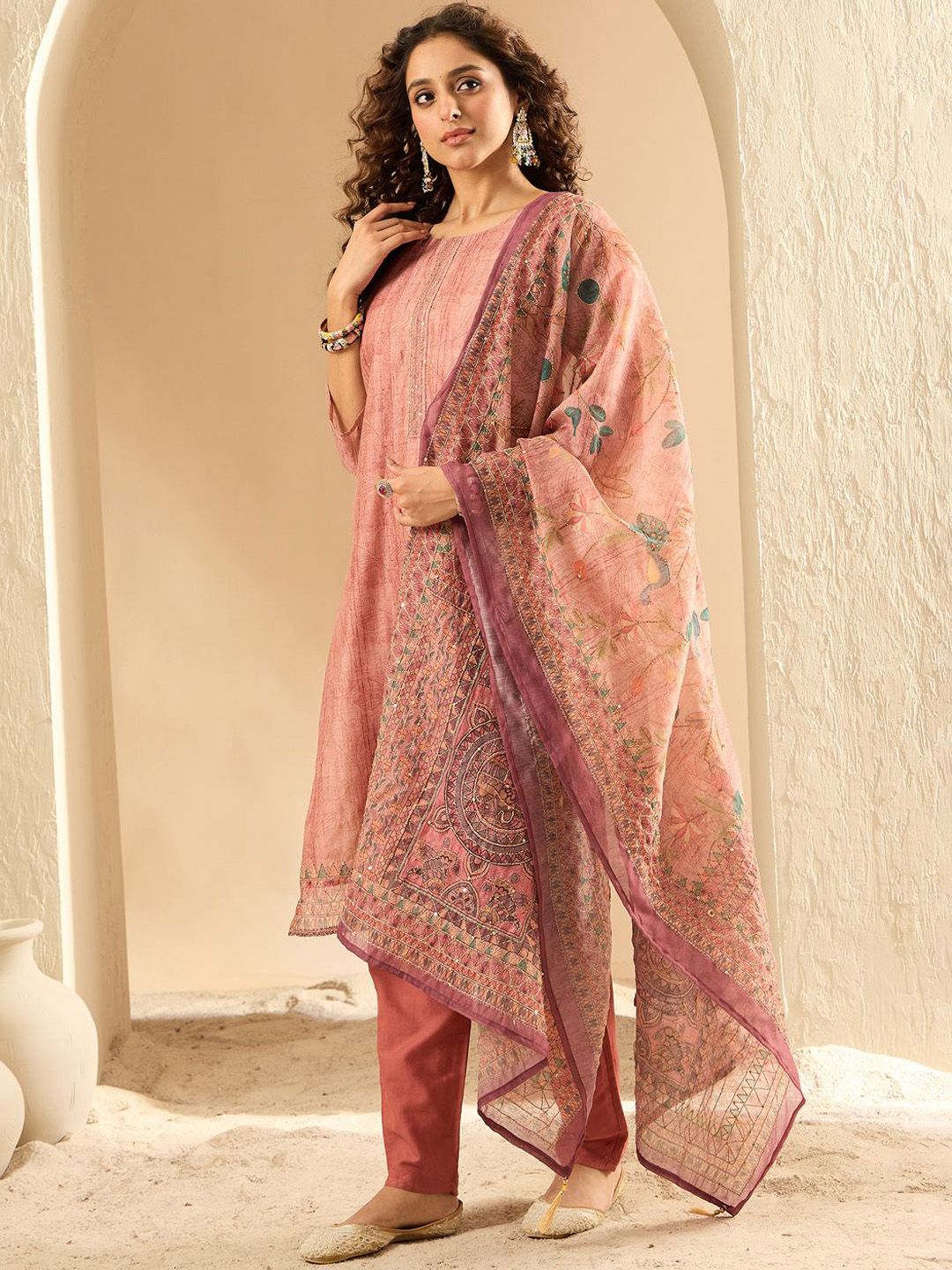Indyancart IE Women Embroidered Kurta with Trousers & Dupatta