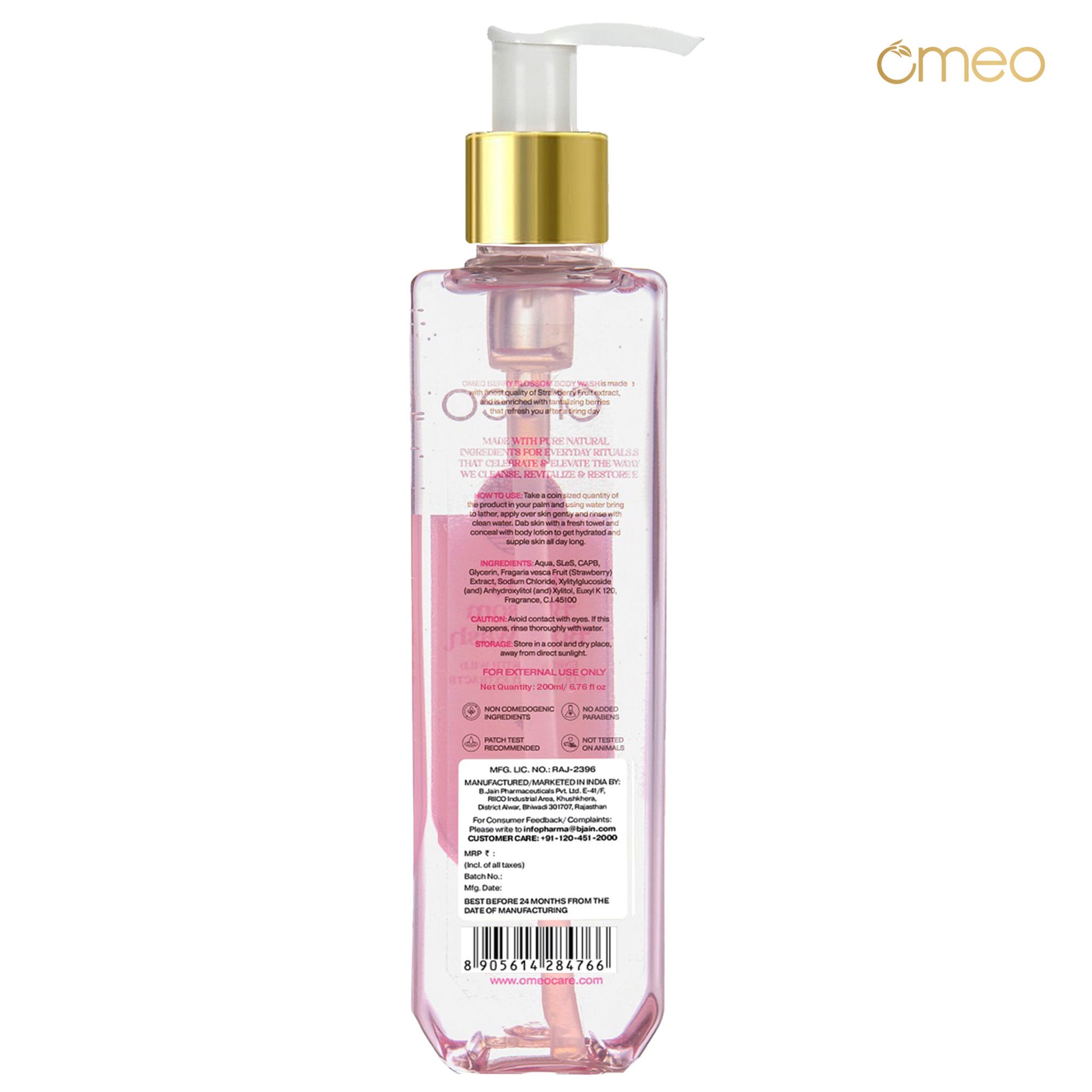 Omeo Berry Blossom Body Wash & Shower Gel With Strawberry, Gentle Cleaner For Revitalized Skin