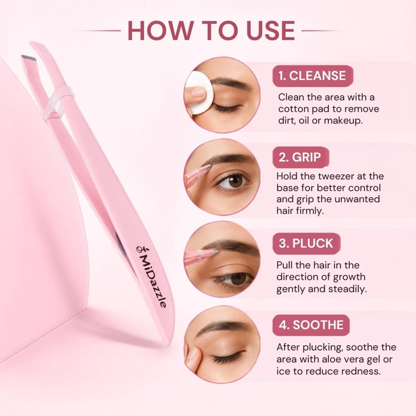 Midazzle Pro Precision Tweezer - Slant Tip Plucker For Unwanted Face & Eyebrow Hair Removal
