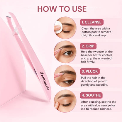 Midazzle Pro Precision Tweezer - Slant Tip Plucker For Unwanted Face & Eyebrow Hair Removal