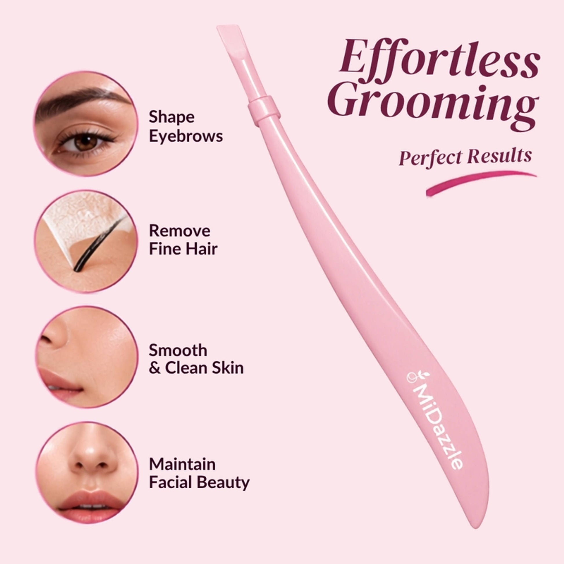Midazzle Pro Precision Tweezer - Slant Tip Plucker For Unwanted Face & Eyebrow Hair Removal