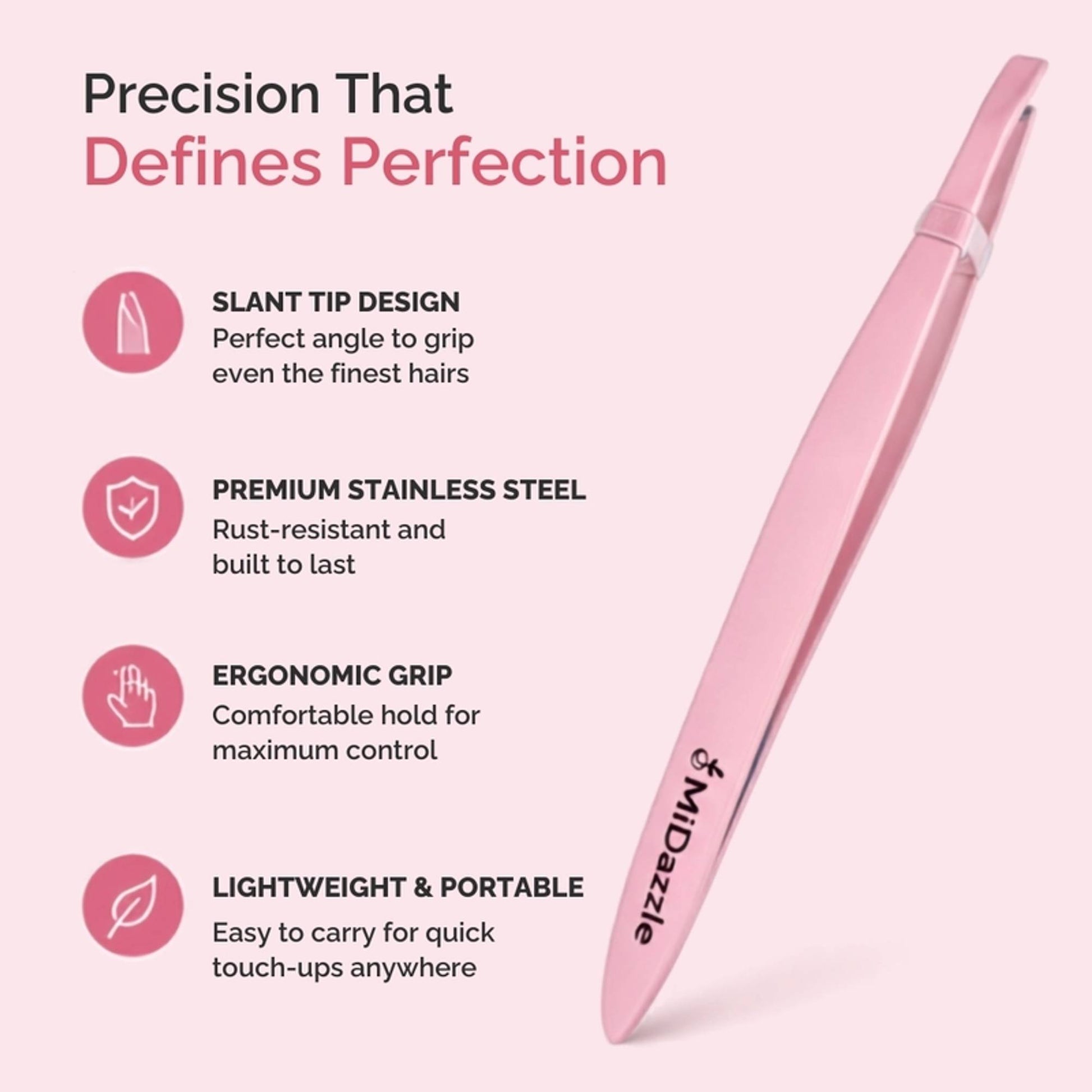Midazzle Pro Precision Tweezer - Slant Tip Plucker For Unwanted Face & Eyebrow Hair Removal