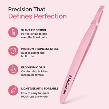 Midazzle Pro Precision Tweezer - Slant Tip Plucker For Unwanted Face & Eyebrow Hair Removal