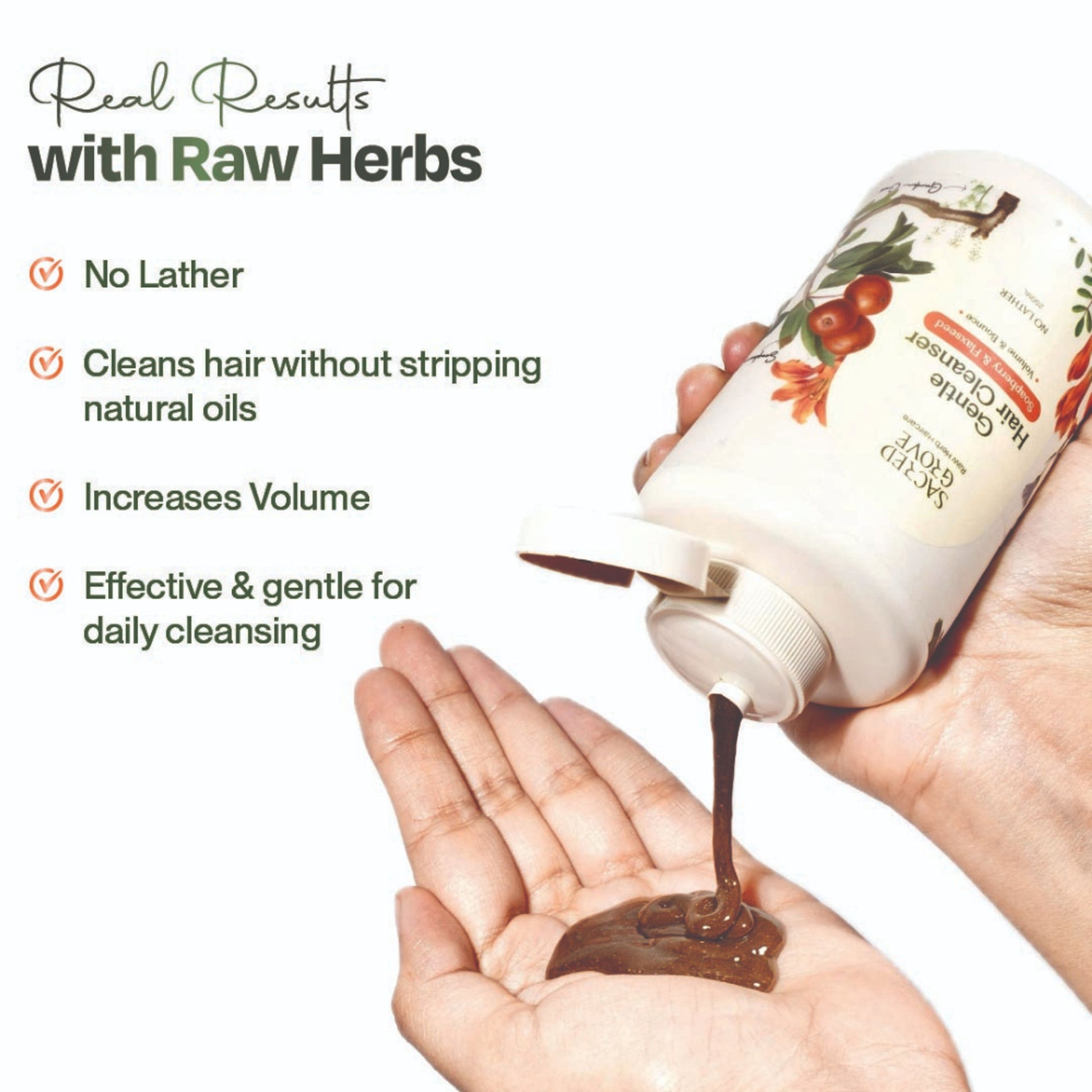 Sacred Grove Hair Cleanser with Reetha Argan Herbal Shampoo 100% Raw Herb No Chemicals (No Lather)