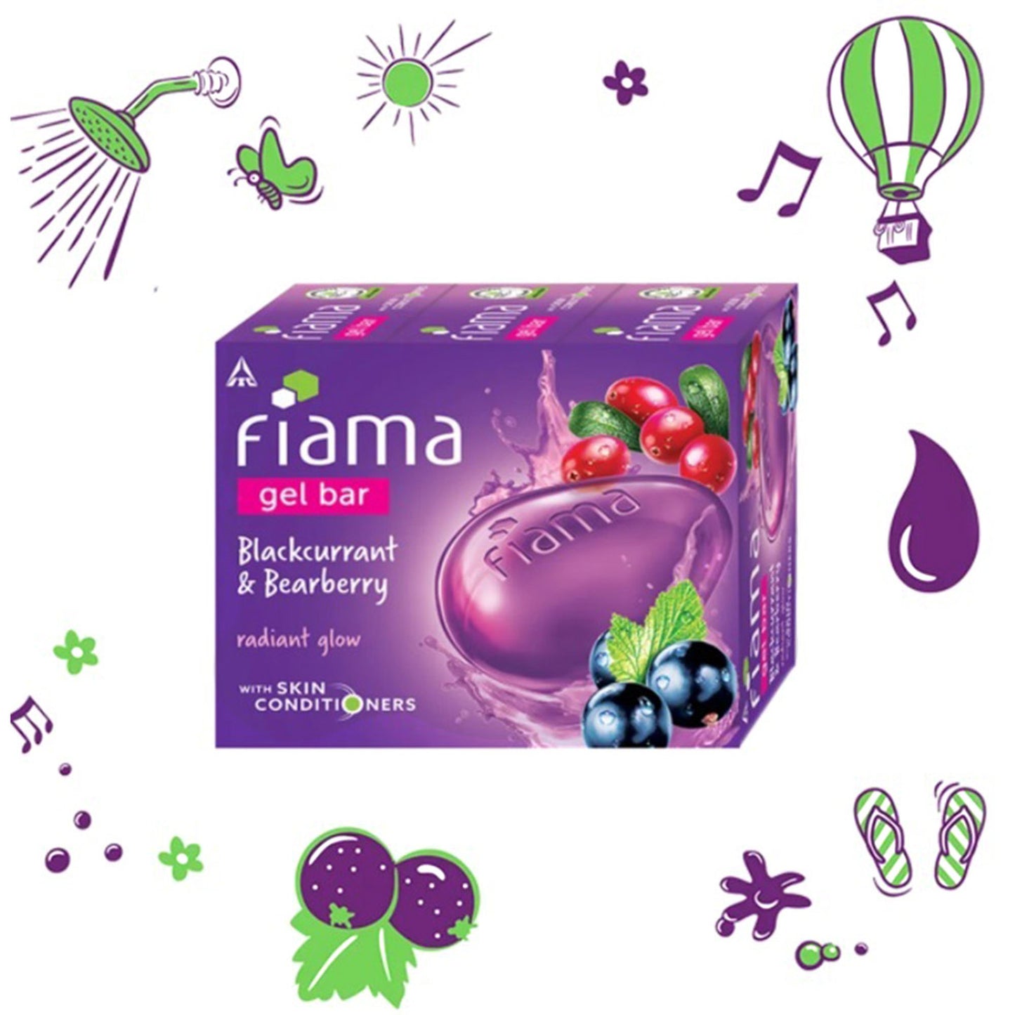 Fiama Gel Bar Blackcurrant & Bearberry 3x375g(Po3) |Radiant Glowing Skin|30% Smoothing Body Serum