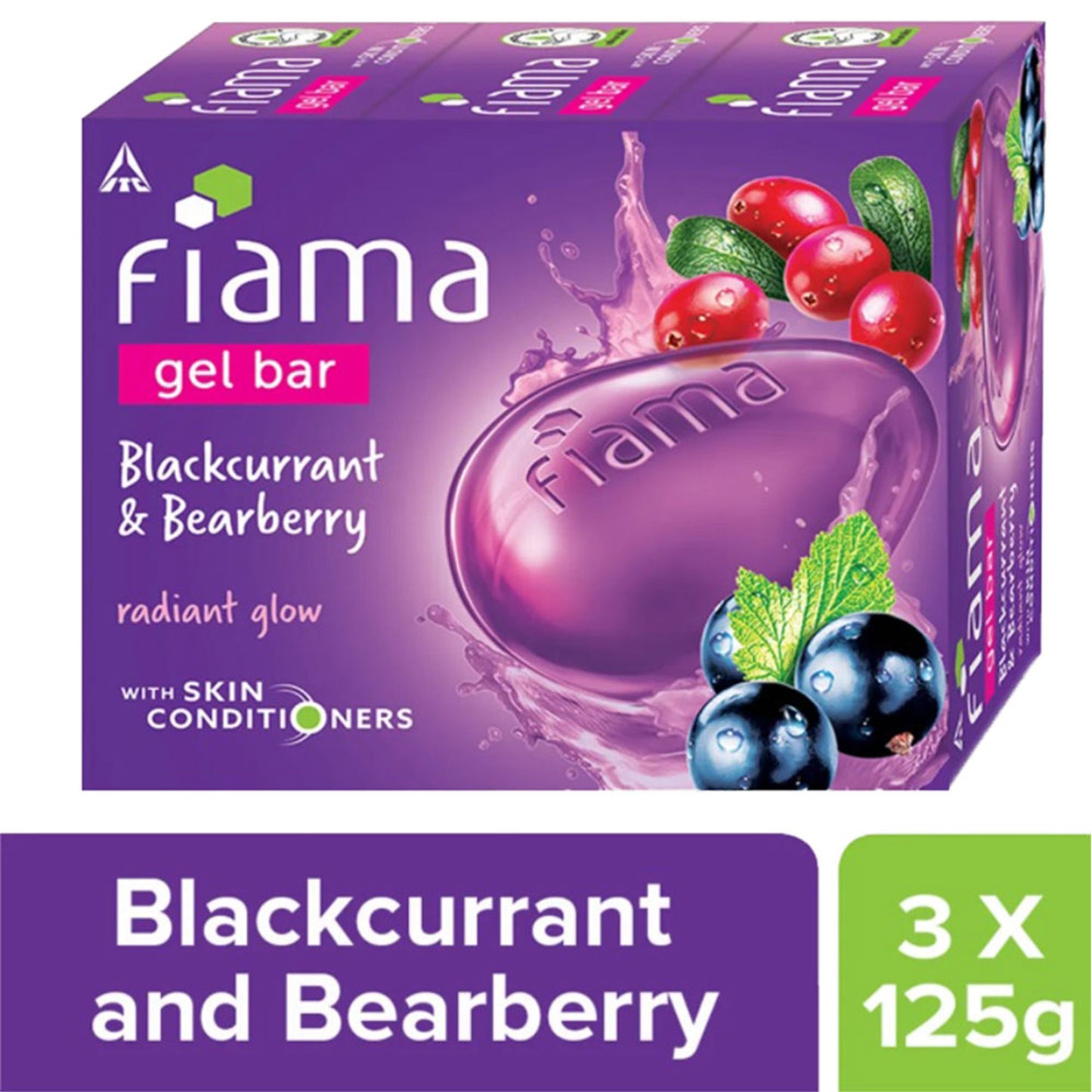 Fiama Gel Bar Blackcurrant & Bearberry 3x375g(Po3) |Radiant Glowing Skin|30% Smoothing Body Serum