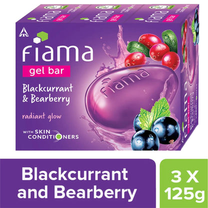 Fiama Gel Bar Blackcurrant & Bearberry 3x375g(Po3) |Radiant Glowing Skin|30% Smoothing Body Serum