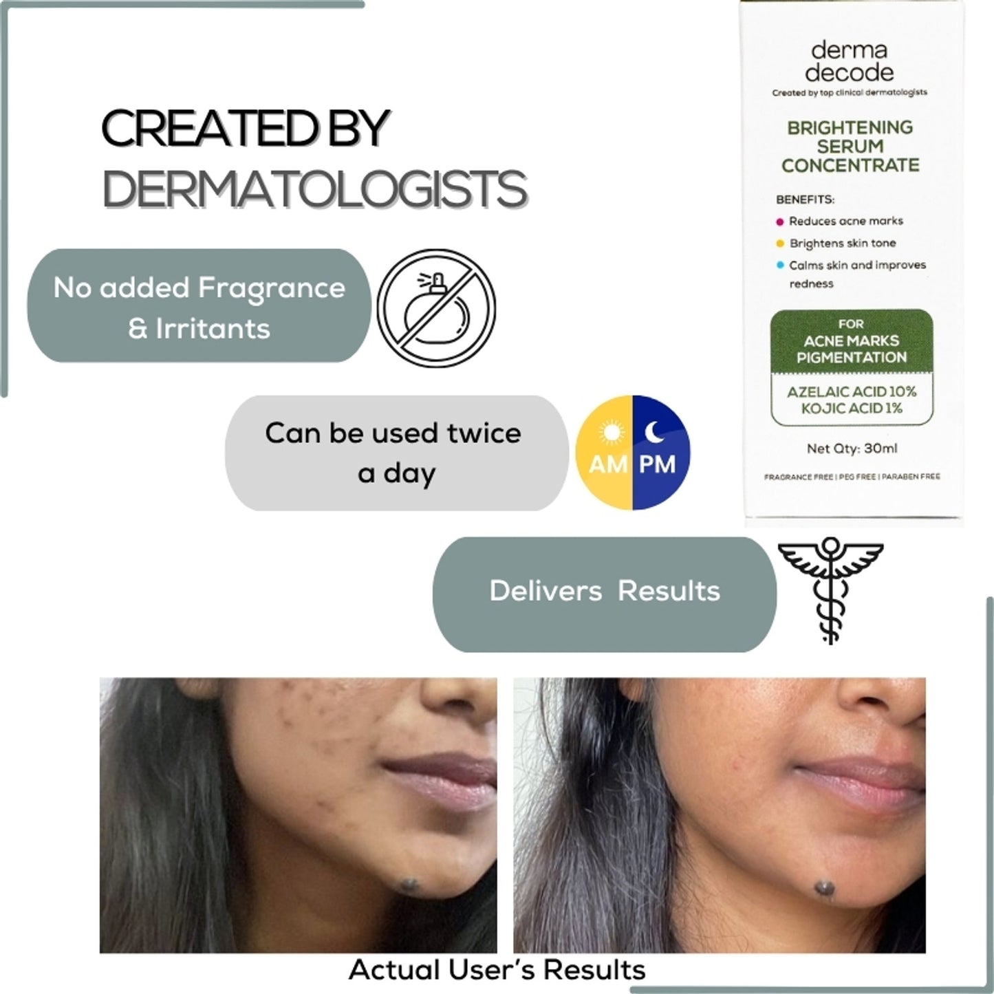 Derma Decode 1% Kojic Acid 10% Azelaic Acid Brightening Face Serum For Dark Spots And Pigmentation