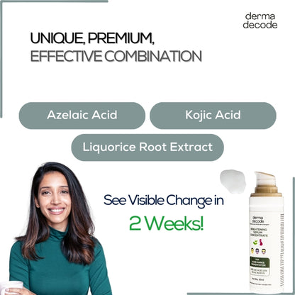 Derma Decode 1% Kojic Acid 10% Azelaic Acid Brightening Face Serum For Dark Spots And Pigmentation
