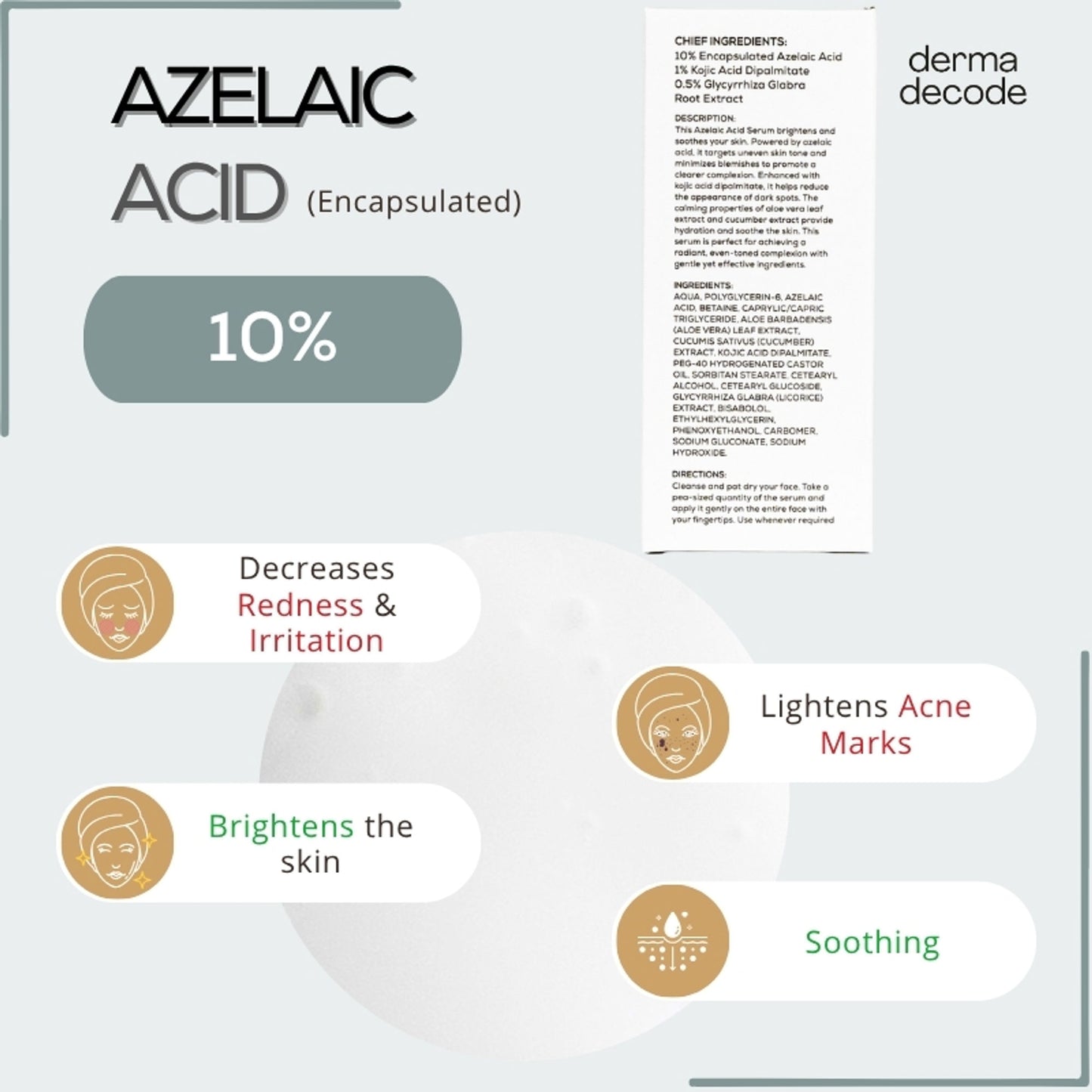 Derma Decode 1% Kojic Acid 10% Azelaic Acid Brightening Face Serum For Dark Spots And Pigmentation
