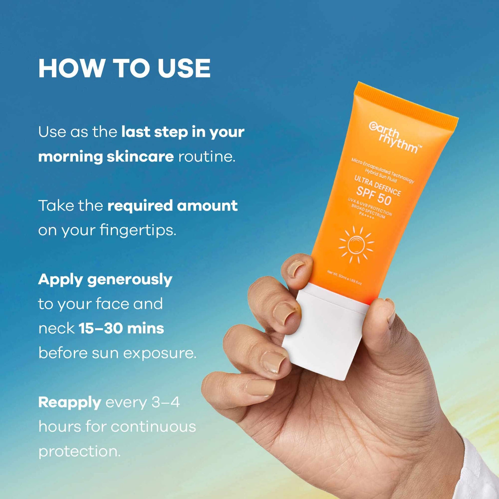 Earth Rhythm Ultra Defence Hybrid Sun Fluid SPF 50, Broad Spectrum, UVA UVB Protection, PA++++