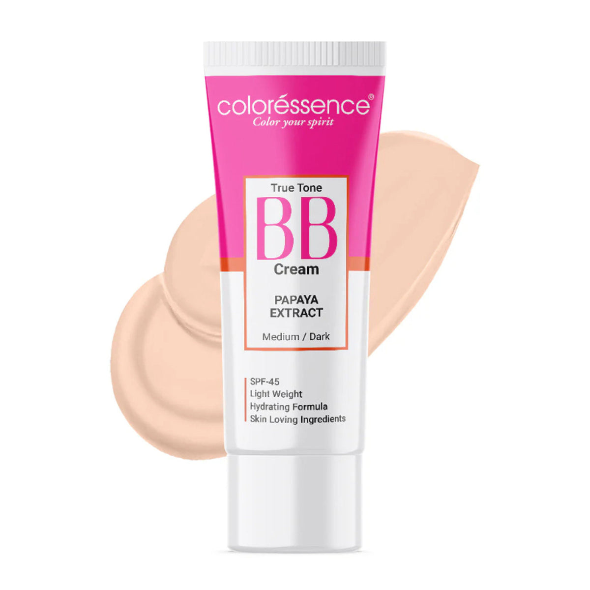 Coloressence True Tone BB Cream in Papaya shade, smooth and lightweight foundation for even skin tone and natural glow.