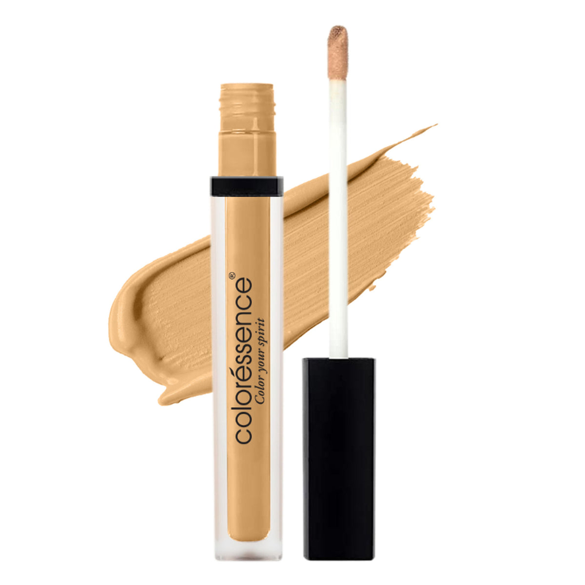 Coloressence Time To Prime full coverage liquid concealer in Sunlit shade, with a smooth, blendable formula visible in the image.