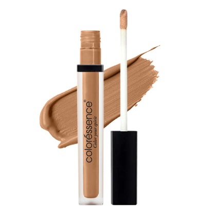 Coloressence Time To Prime full coverage liquid concealer in Toffee shade, smooth application on the skin.