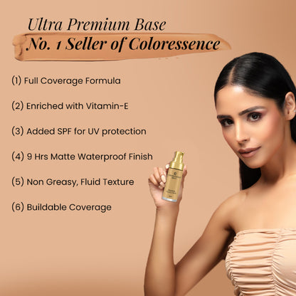 Coloressence True Tone Premium Liquid Silicone Foundation Full Coverage Matte Finish - Creme