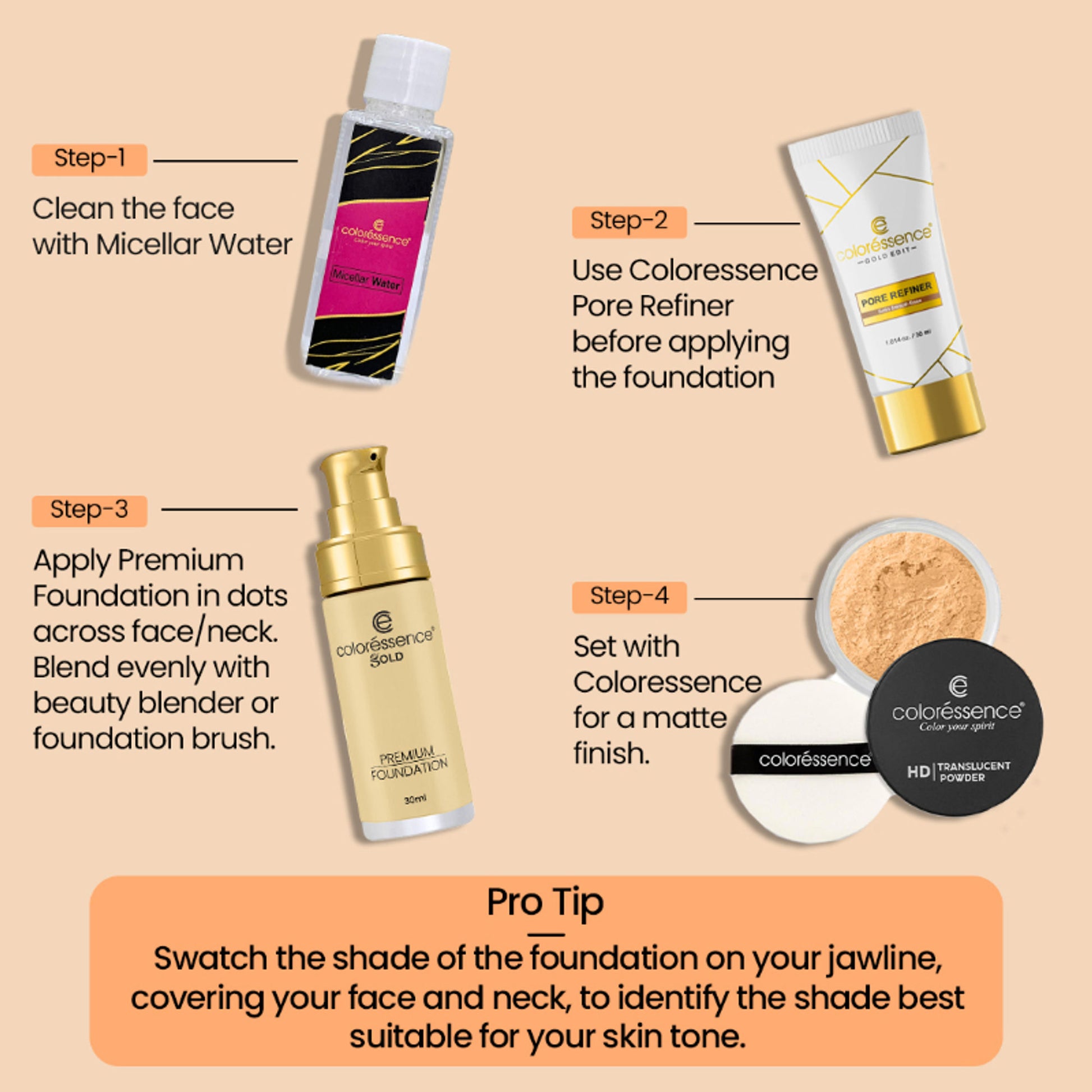 Coloressence True Tone Premium Liquid Silicone Foundation Full Coverage Matte Finish - Creme