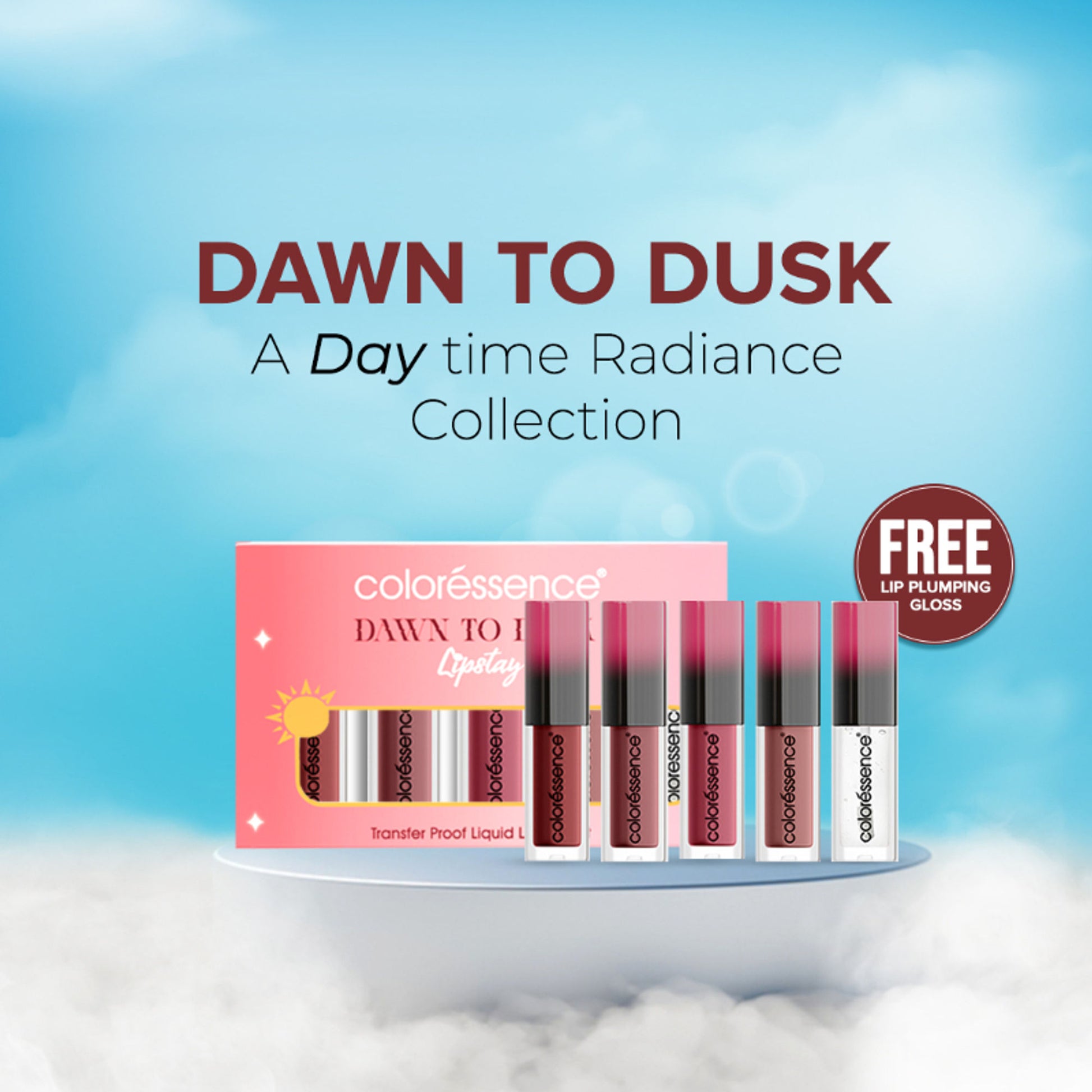 Coloressence Dawn to Dusk Liquid Lipstick Kit, Pack of 4 Shades, Free Lip Plumping Gloss