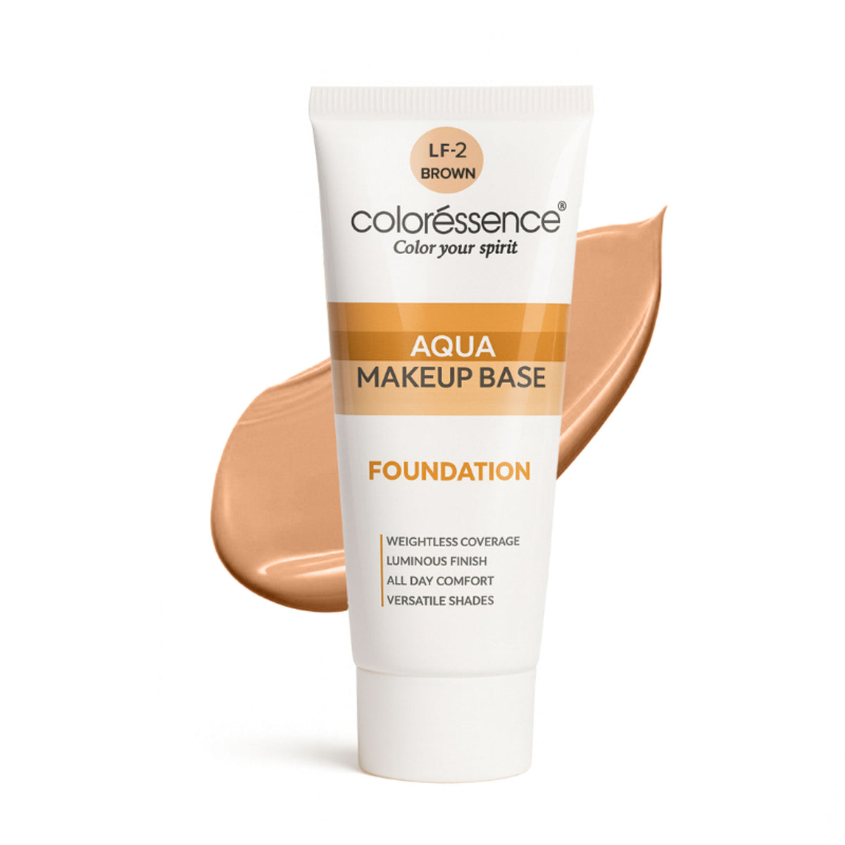 Coloressence Aqua Makeup Base Foundation in Brown LF-2, liquid foundation with a smooth finish, suitable for natural makeup looks.