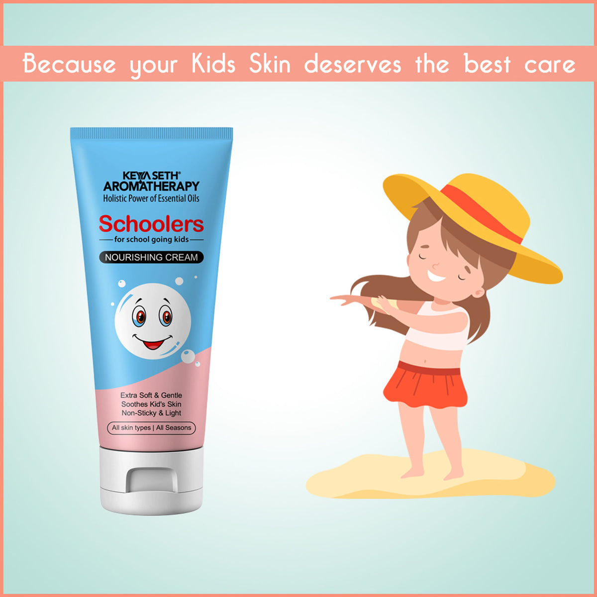 Keya Seth Aromatherapy Schoolers Nourishing Cream jar showing gentle, intensive moisturizing cream with natural ingredients.