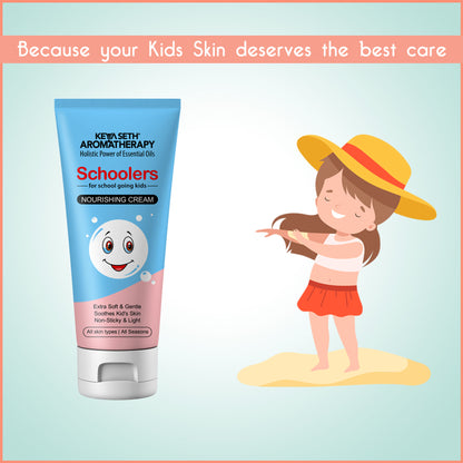 Keya Seth Aromatherapy Schoolers Nourishing Cream jar showing gentle, intensive moisturizing cream with natural ingredients.