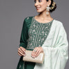 Dhiyona VA Women's Green Ethnic Motifs Yoke Design Gotta Patti Pure Cotton Kurta with Trousers & With Dupatta