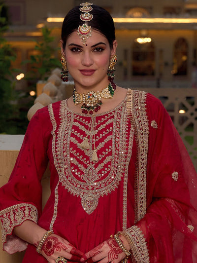 Indyancart IE Ethnic Motifs Embroidered Panelled Kurta With Trousers & Dupatta
