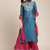 Dhiyona VA Women's Teal & Red Embroidered Kurta & Palazzo With Dupatta