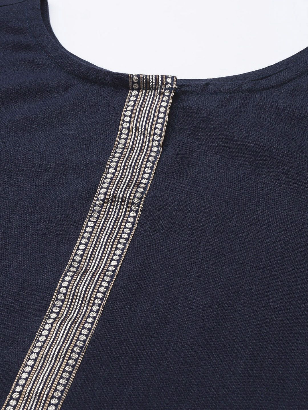 Dhiyona IE Women Navy Blue Ethnic Motifs Yoke Design Kurta with Palazzos & With Dupatta