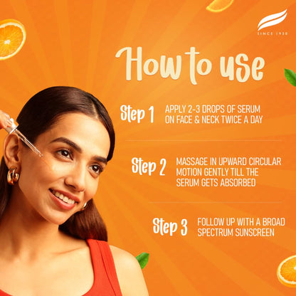 Himalaya brightening vitamin C orange face serum with hyaluronic acid, featuring 5 times vitamin C for radiant skin.