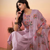 Dhiyona IE Women Lavender Floral Yoke Design Thread Work Kurta with Trousers & With Dupatta