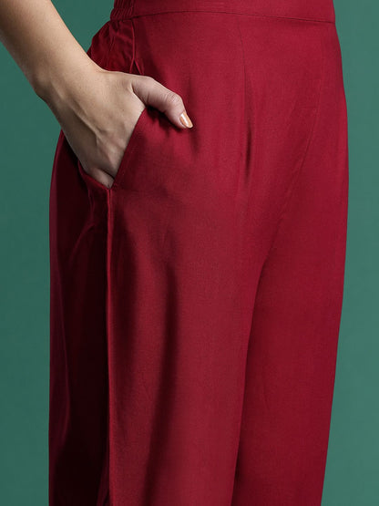 Indyancart IE Ethnic Motifs Zari Pleated Kurta with Trousers