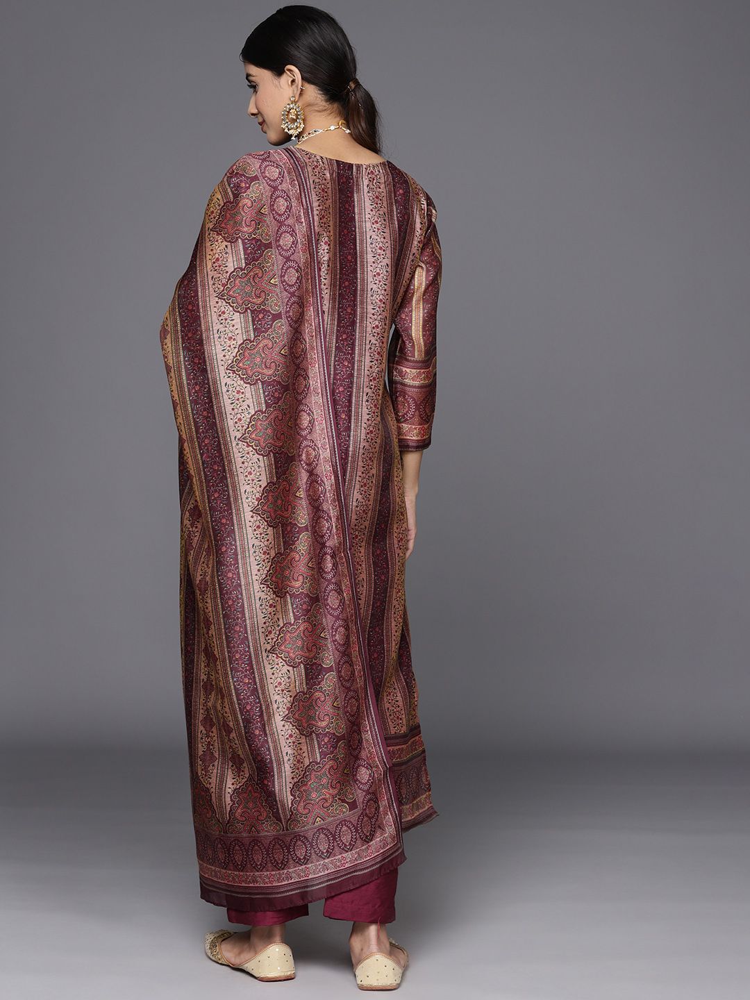 Indyancart VA Women'sEthnic Motifs Printed Chanderi Silk Kurta With Trousers & Dupatta