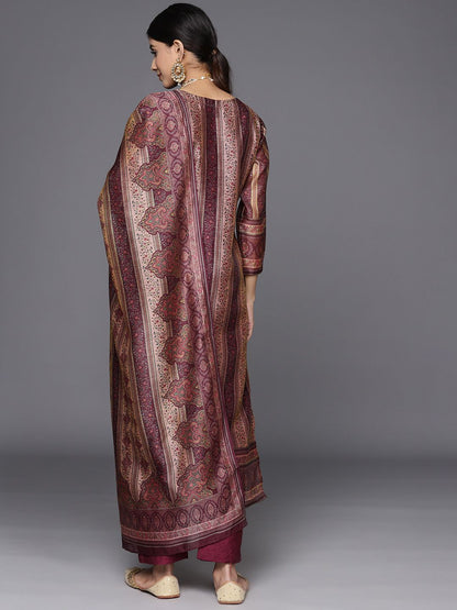 Indyancart VA Women'sEthnic Motifs Printed Chanderi Silk Kurta With Trousers & Dupatta