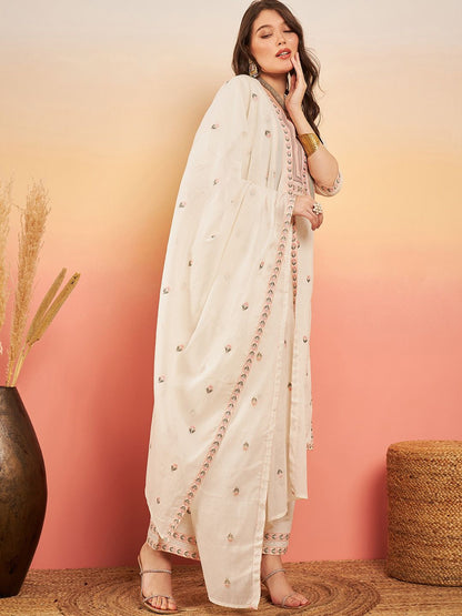 Dhiyona SN Women's Embroidered Pure Cotton Regular Kurta & Trousers With Dupatta