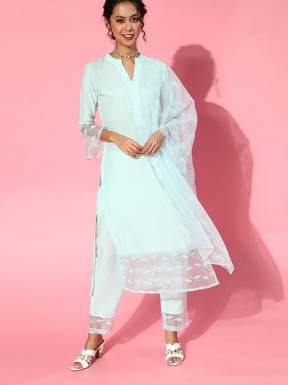 Blue Silk Blend Mandarin Collar Kurta Set