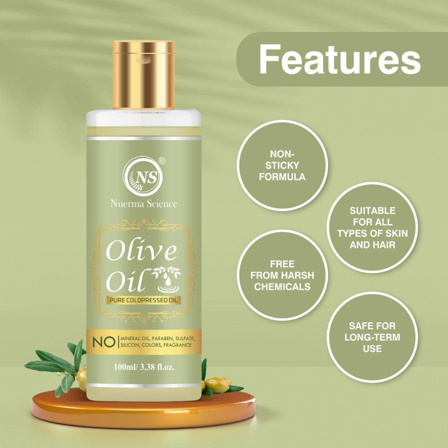 Nuerma Science Olive Oil for Skin & Hair (For Moisturize Dry Lips, Hair, Skin & Massage)