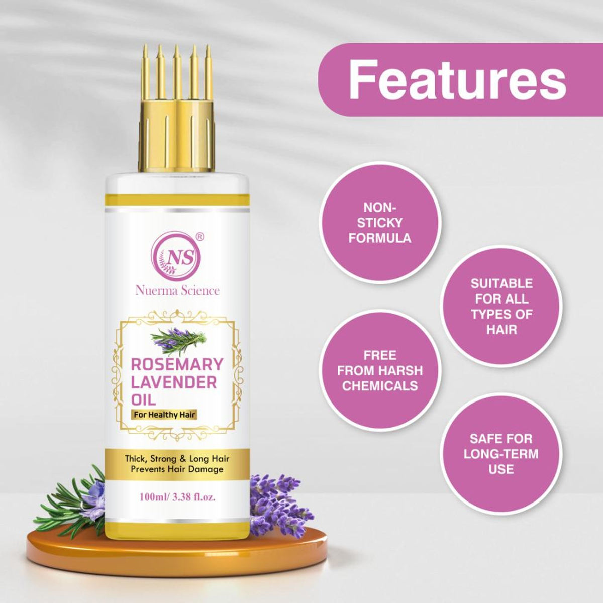 Nuerma Science Rosemary Lavender Hair Oil for Thicker & Longer Hair & Prevent Hair Damage