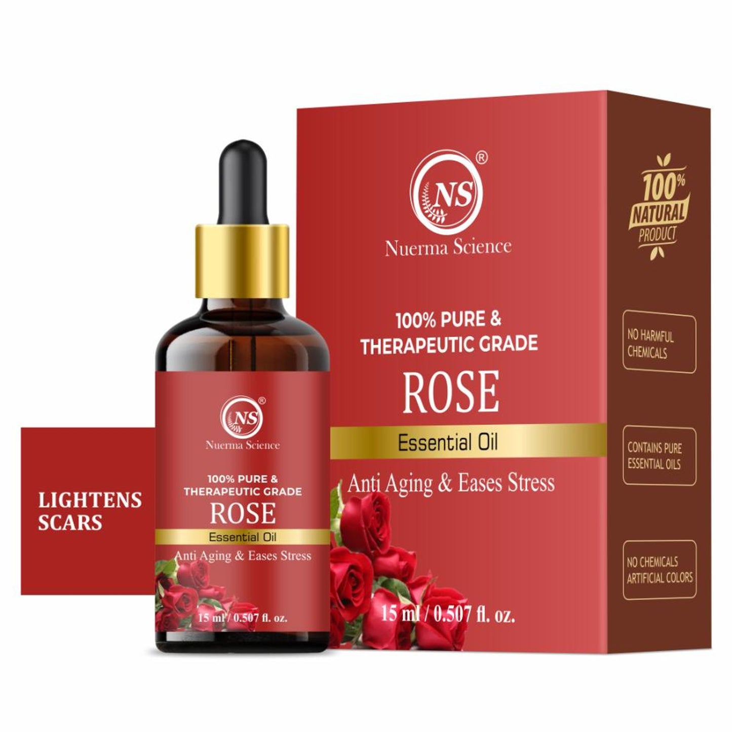 Nuerma Science Rose Essential Oil (100% Pure) for Fair Skin, Tan Removal & Glowing Skin