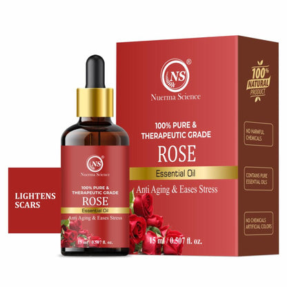 Nuerma Science Rose Essential Oil (100% Pure) for Fair Skin, Tan Removal & Glowing Skin