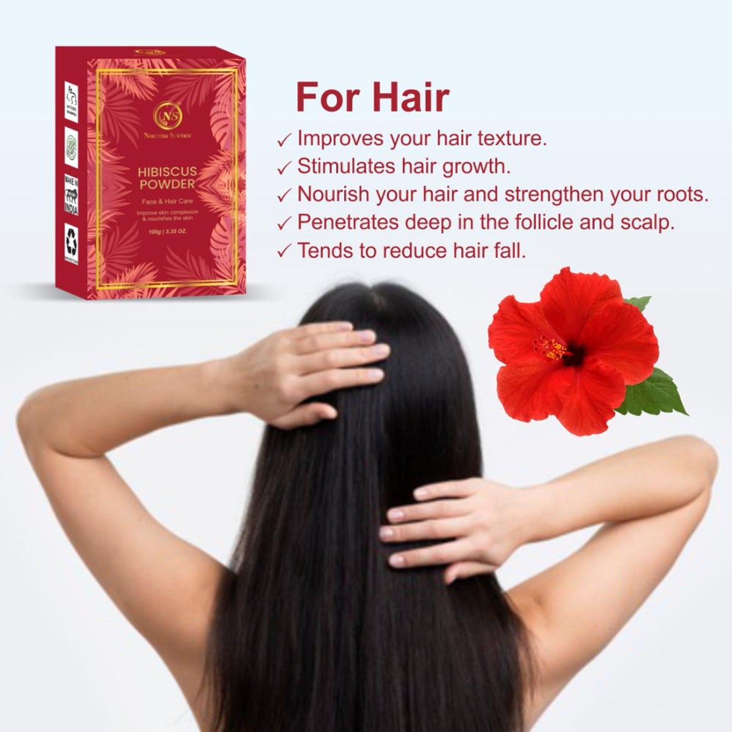 Nuerma Science Hibiscus Powder for Hair Growth, Hair Fall Control, Black Hair & Anti-Ageing