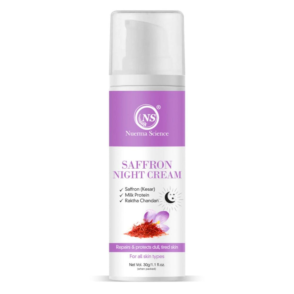 Nuerma Science Saffron Night Cream with Milk Protein, Rakhta Chandan for Repair Dull Skin
