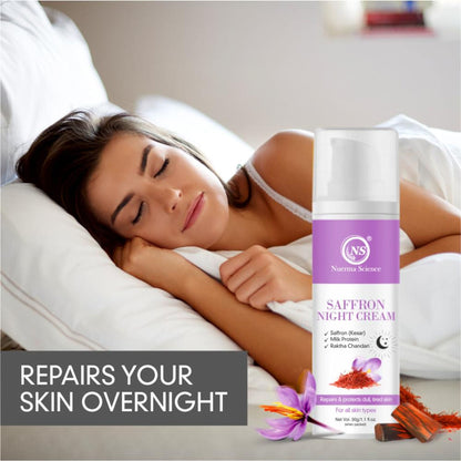 Nuerma Science Saffron Night Cream with Milk Protein, Rakhta Chandan for Repair Dull Skin